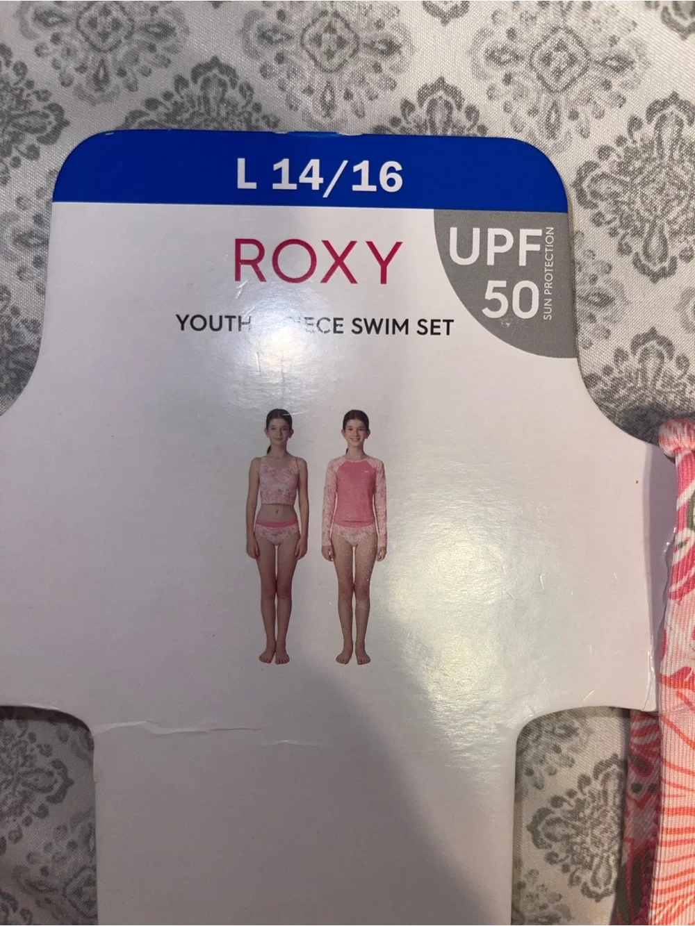 Roxy Girls Floral Pink Two-Piece Swim Set **missing long sleeve top**